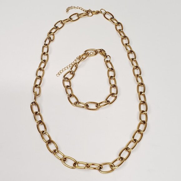 High Quality Geometry Paperclip Stainless Steel Necklace & Bracelet Set - Picture 4 of 6